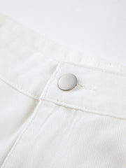 Buttoned White Denim Wide Leg Jeans