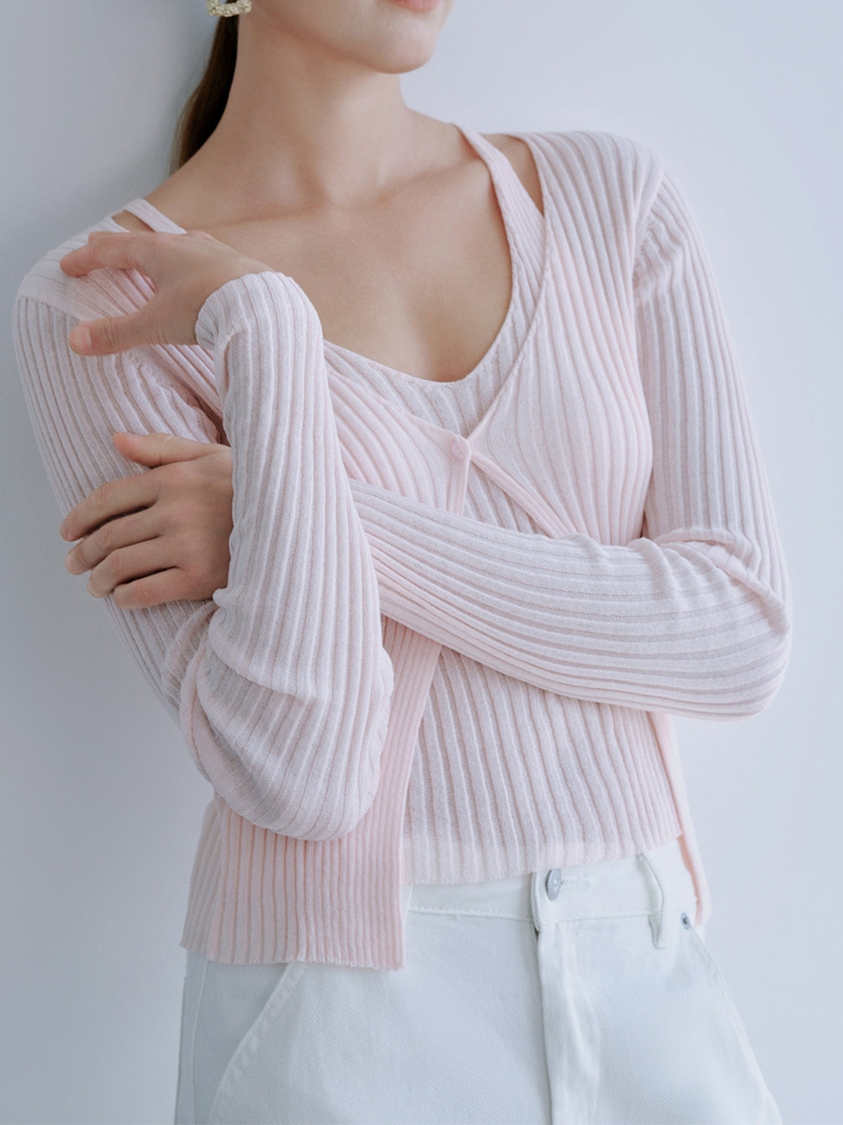 Ribbed Double Layered Knit Top