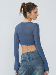 Crochet Eyelet Wavy Trim Crop Top