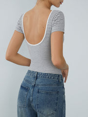 Open Back Stripe Short Sleeve Bodysuit