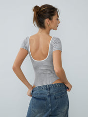 Open Back Stripe Short Sleeve Bodysuit