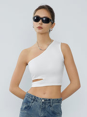 Asymmetric Strap Cutout Crop Top