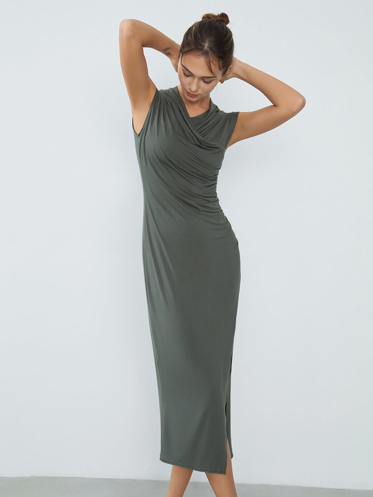 Wrap Ruched Slit Long Dress