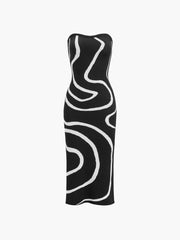 Wavy Print Strapless Midi Dress