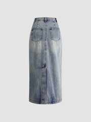 Essential Slit Denim Maxi Skirt