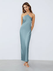 Open Back Criss Cross Strap Satin Long Dress