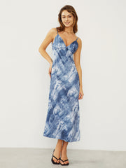 Printed Denim Slip Long Dress