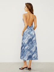 Printed Denim Slip Long Dress