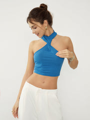 Mock Neck Twist Crop Tank Top