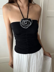 Halter Neck Rosette Bud Tank Top