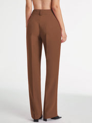 High Waisted Pleat Front Solid Colored Straight Leg Trousers