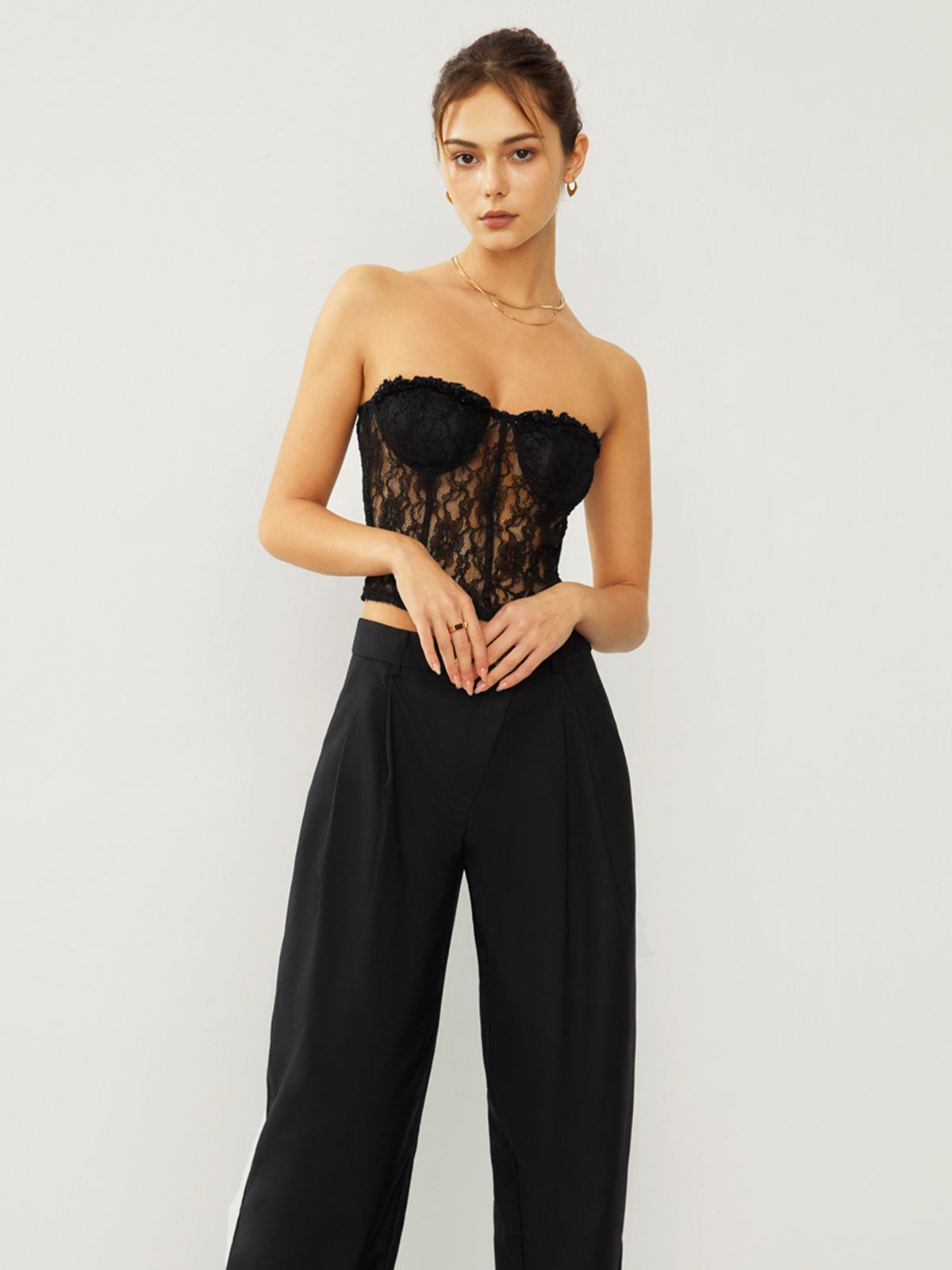 Rose Lace Crop Tube Corset Top