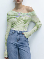 Monet Garden Off Shoulder Mesh Shirt