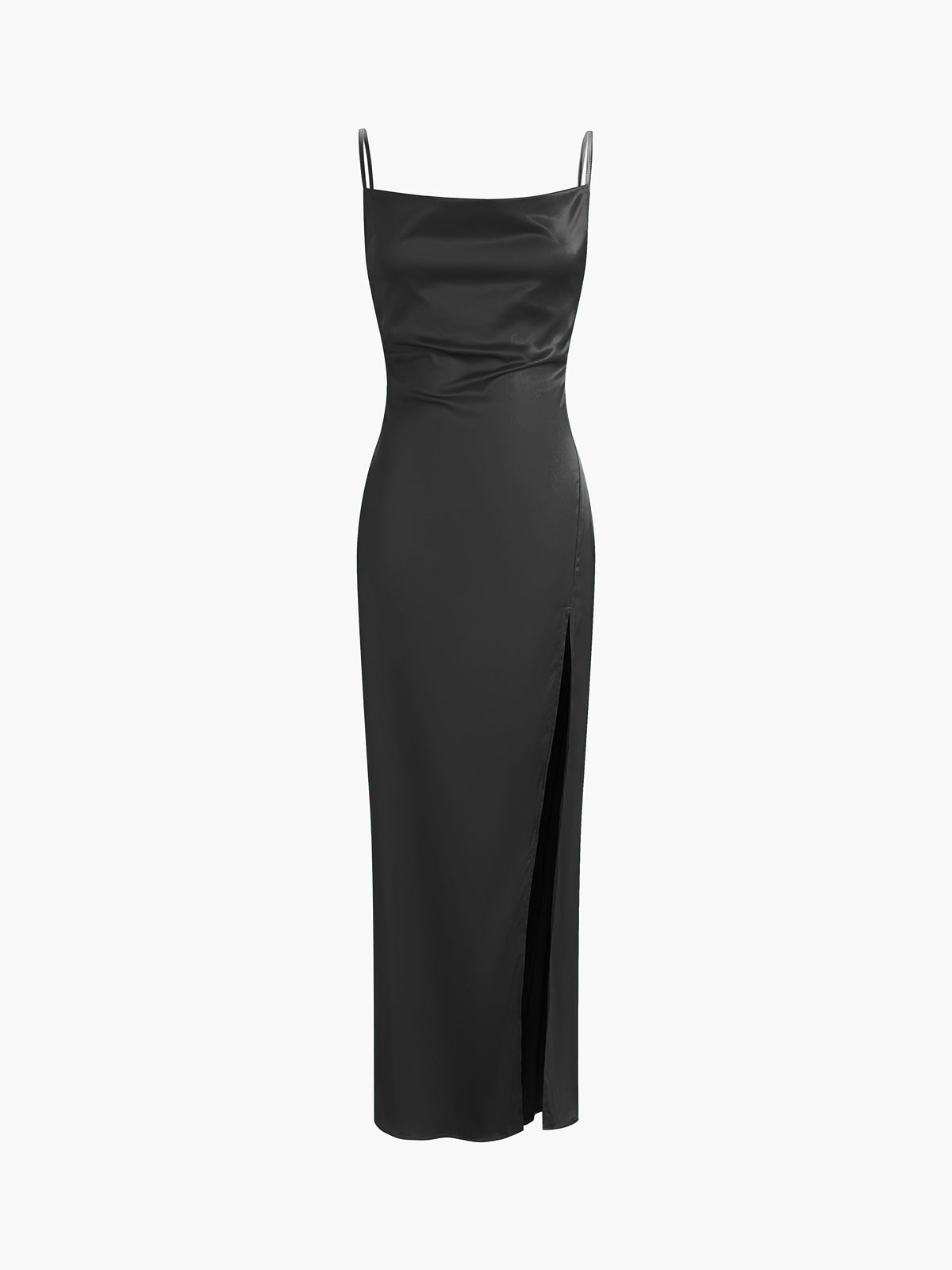 Boat Neck Ruched Satin Long Dress