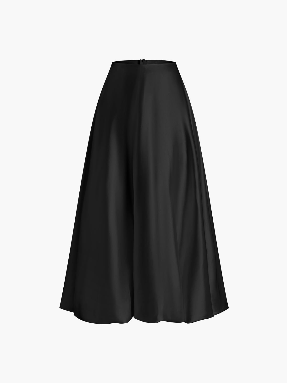 Zippered Satin A-Line Midi Skirt