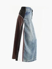 Patchwork Denim Maxi Jean Skirt