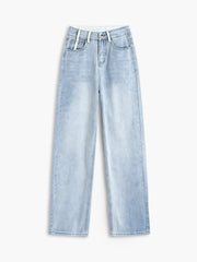 Baby Blue Denim Straight Leg Jeans