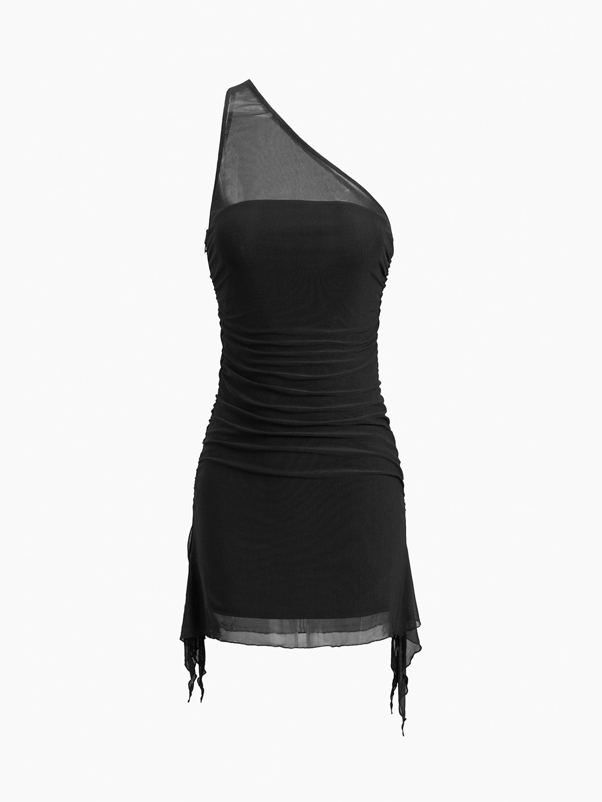 One Shoulder Mesh Ruched Short Dress