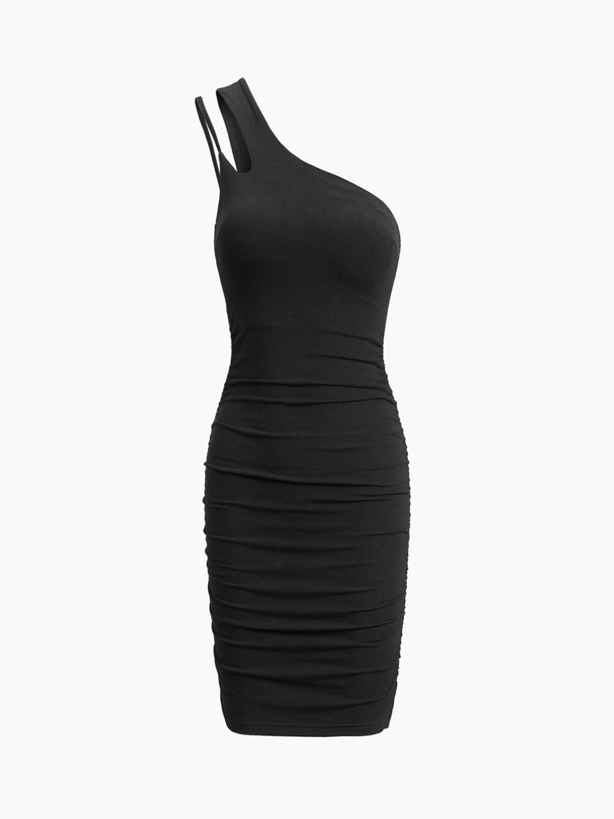 Asymmetrical Strap Ruched Short Dress