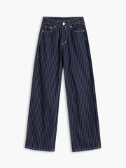 Pinstripe Denim Straight Leg Jeans