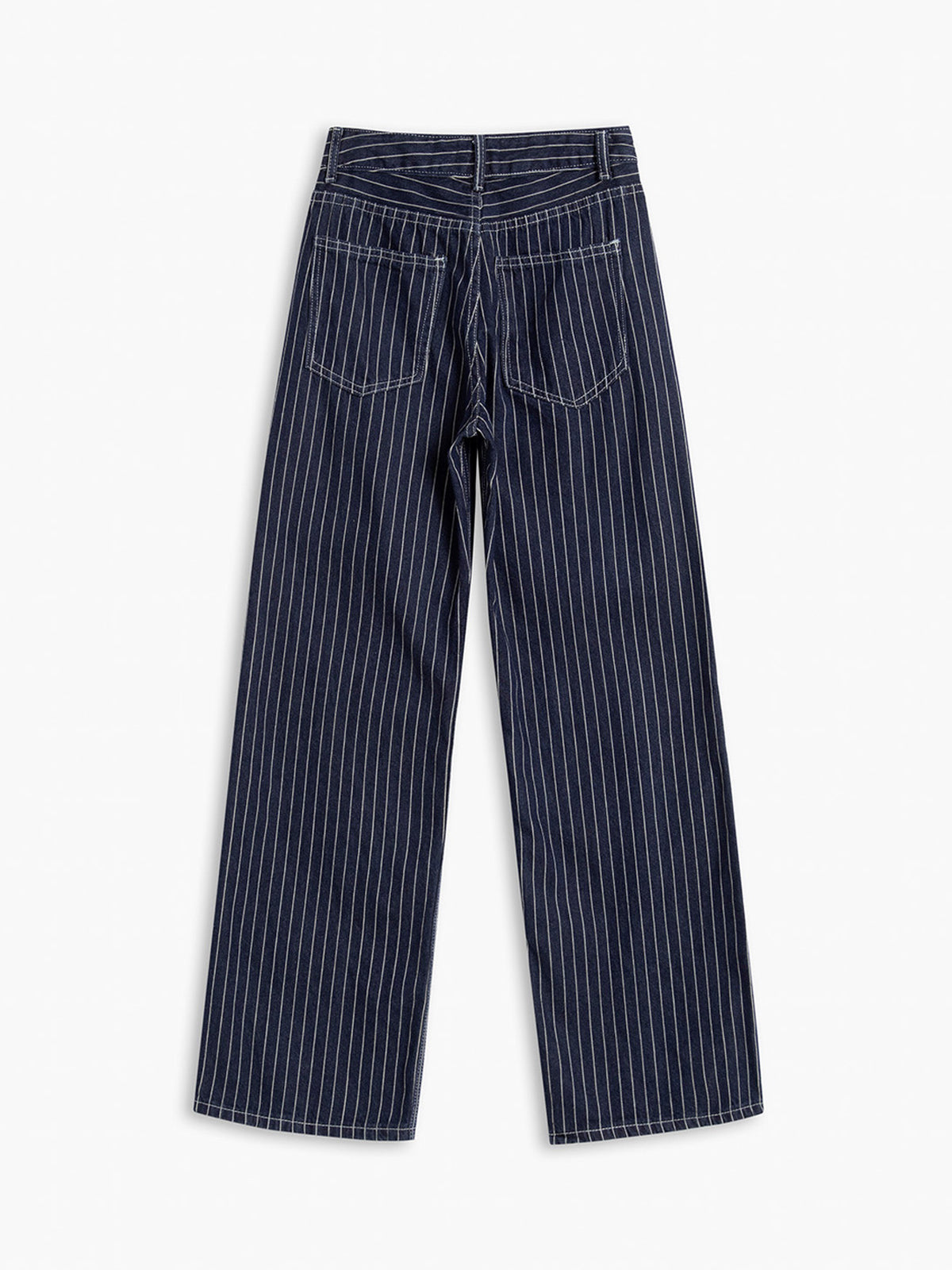 Pinstripe Denim Straight Leg Jeans