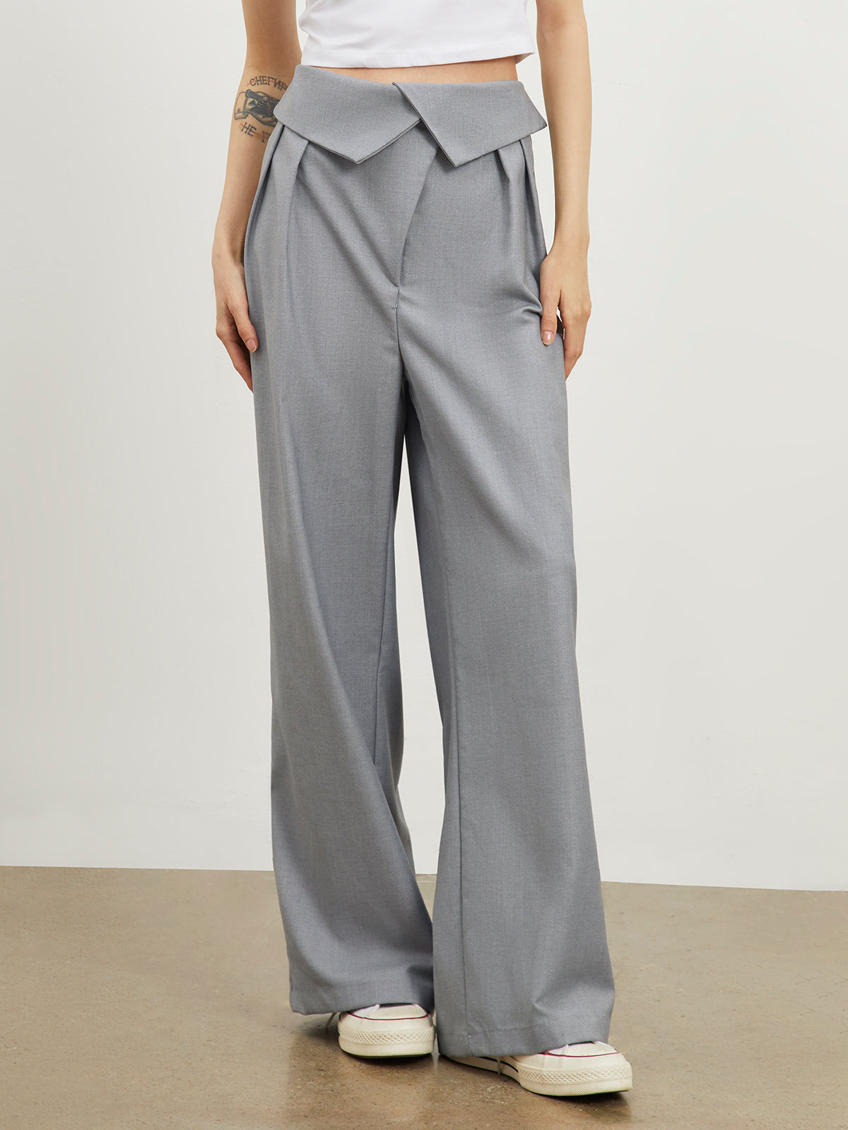 Fold Over Waistband Wide Leg Pants