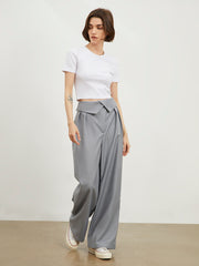 Fold Over Waistband Wide Leg Pants