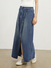 Tied Denim Long Skirt