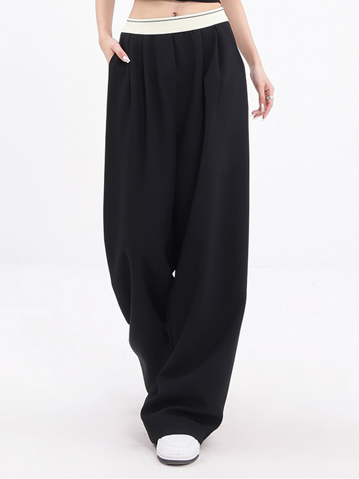 Elastic Waistband Wide Leg Pants