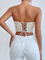 Tied Floral Mesh Crop Corset Top