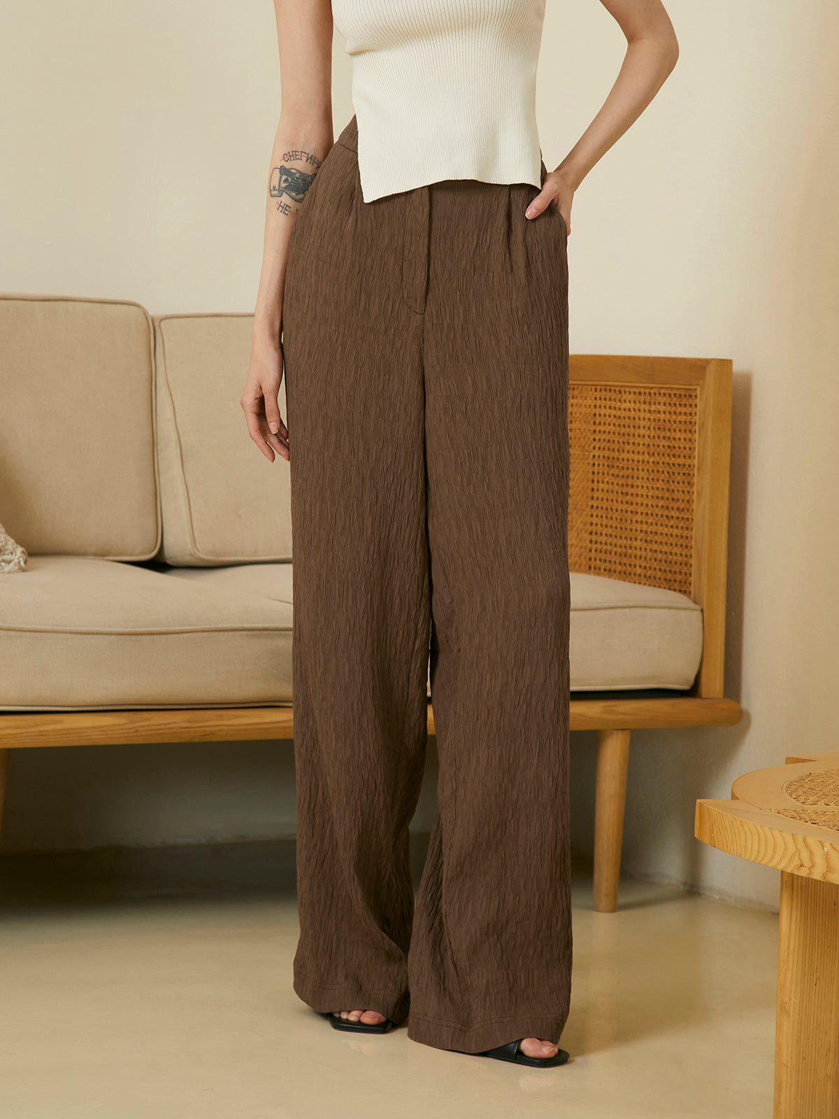 Vintage Textured Wide Leg Pants