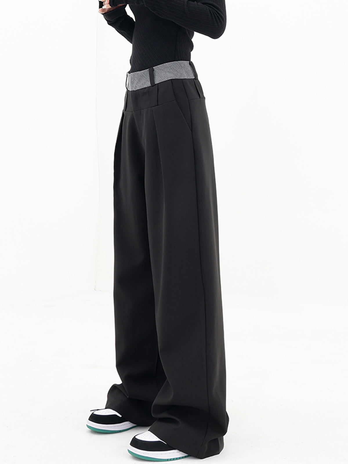 Contrast Binding Wide Leg Pants