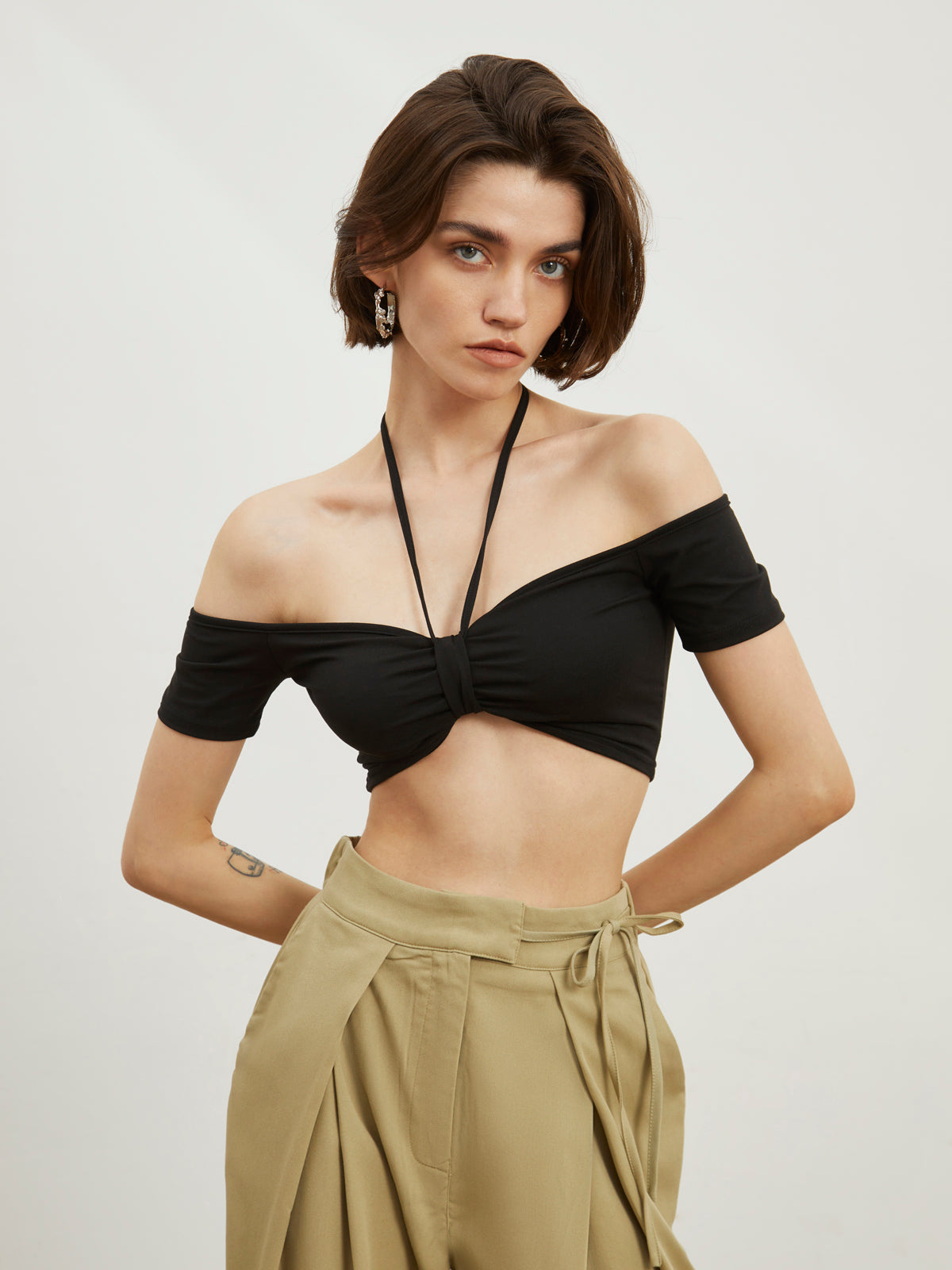 Off Shoulder Halter Crop Top