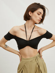 Off Shoulder Halter Crop Top