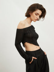 Ladder Knit Oblique Crop Top