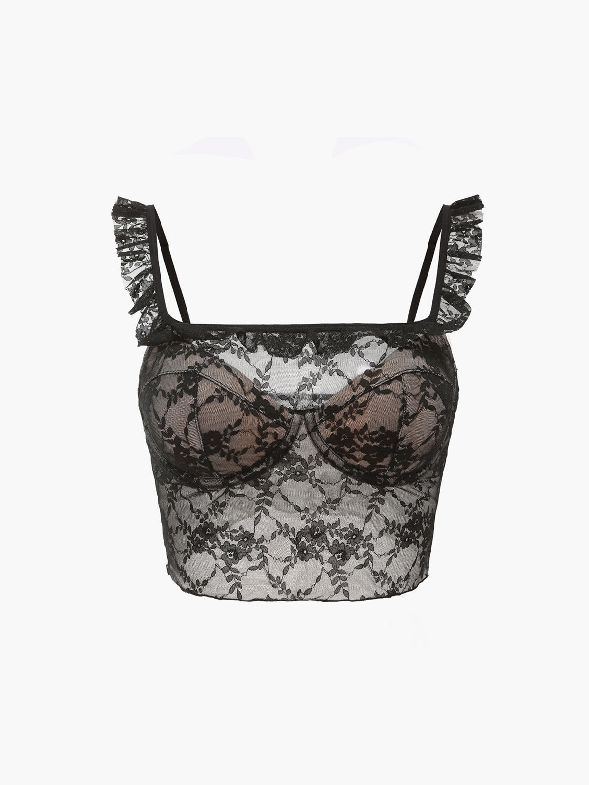 Floral Lace Mesh Padded Bustier Crop Top