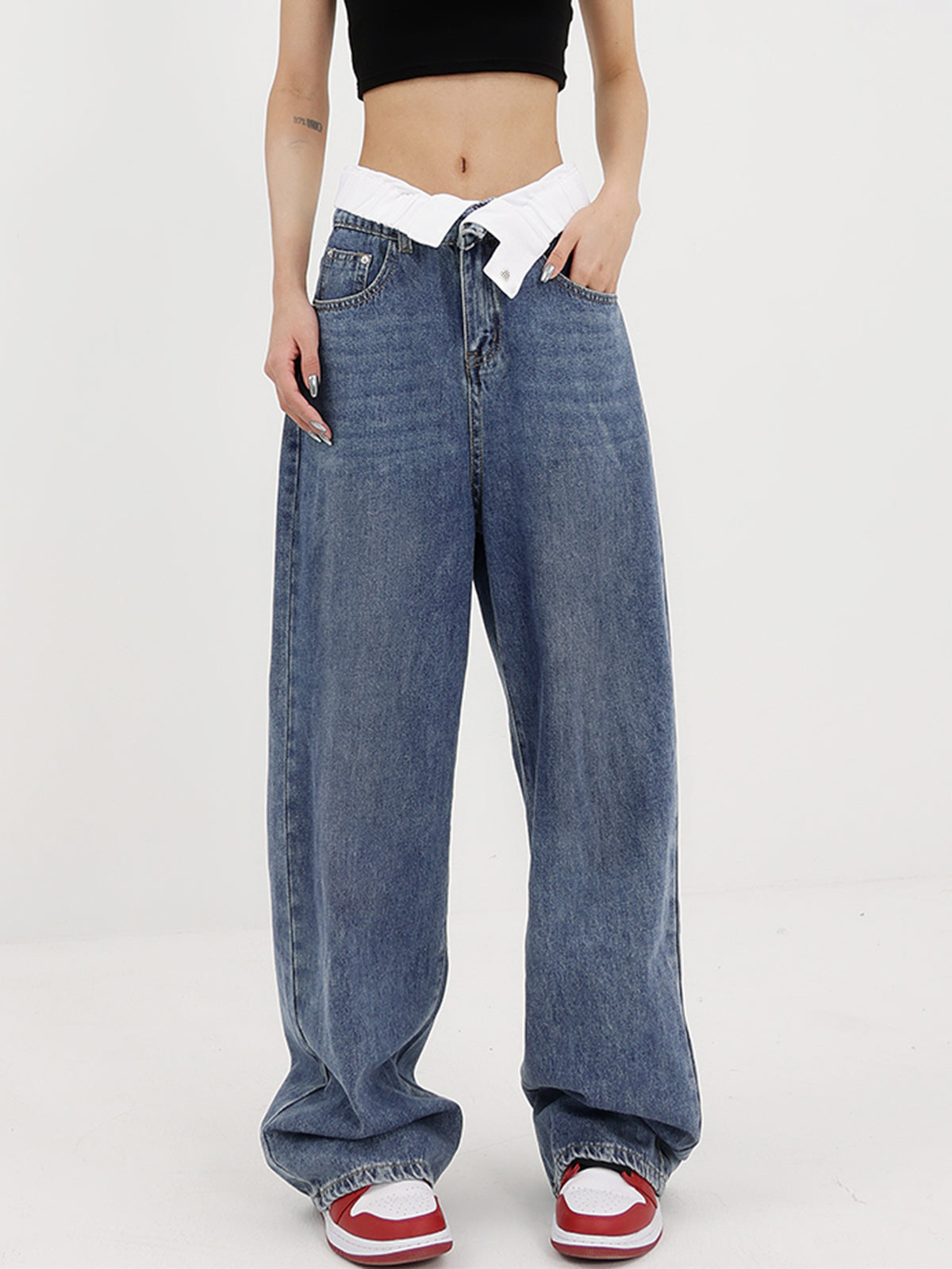 Reverse Waistband Denim Boyfriend Jeans