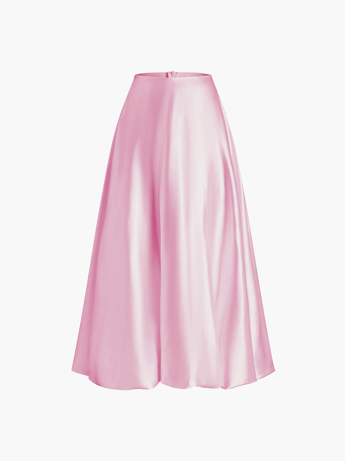 Zippered Satin A-Line Midi Skirt