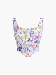 Iris Floral Zippered Crop Corset Top