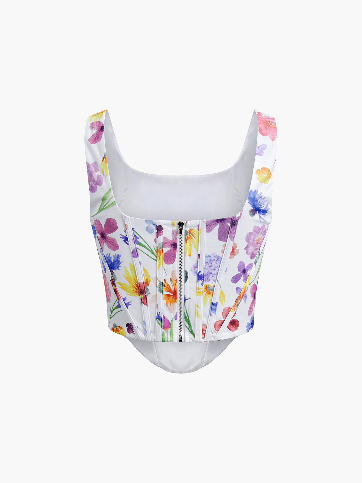 Iris Floral Zippered Crop Corset Top