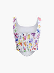 Iris Floral Zippered Crop Corset Top