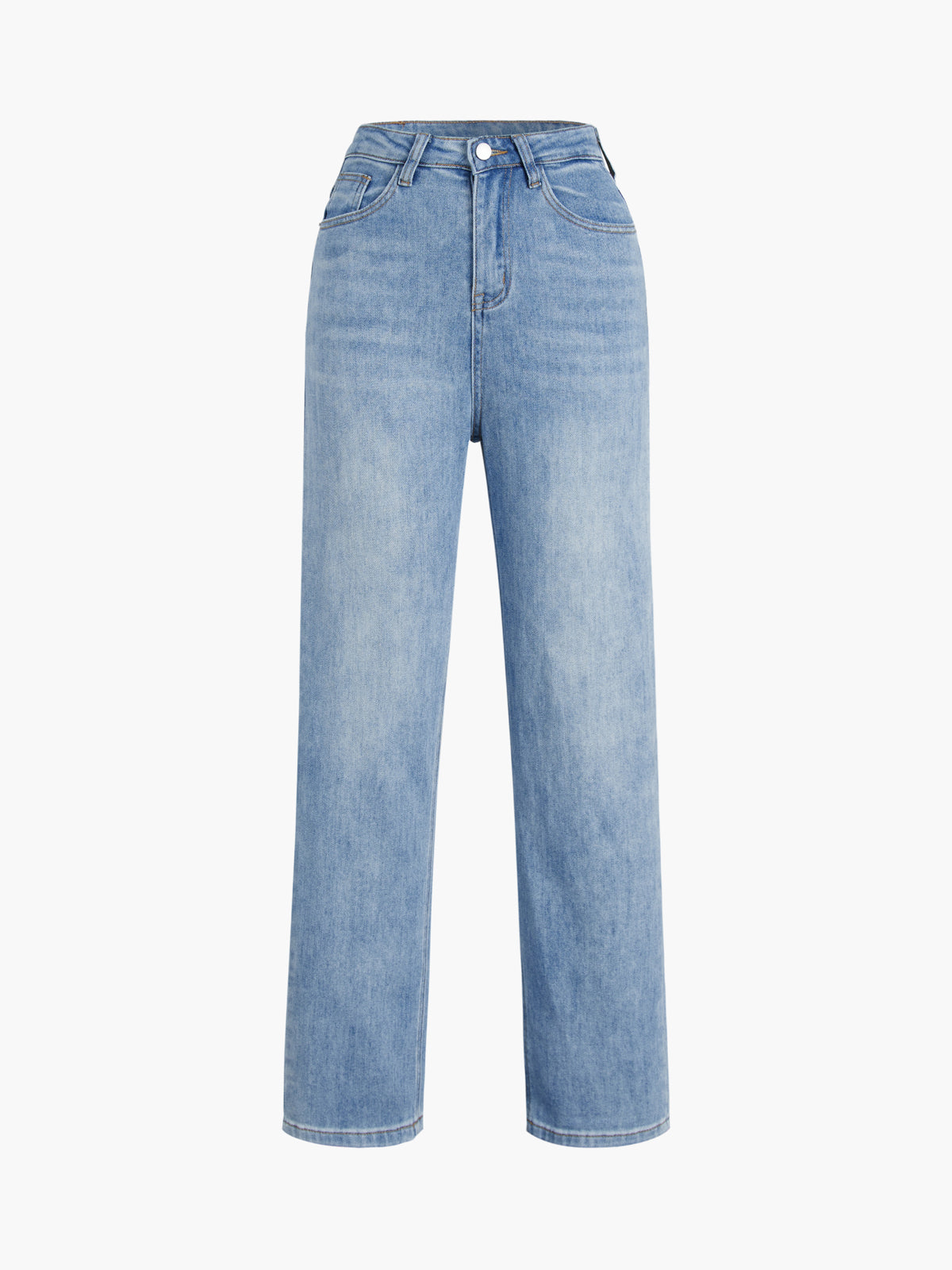 Buttoned Denim Straight Leg Jeans