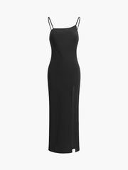 Oblique Strap Slit Long Dress