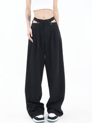 Waist Cutout Pleat Wide Leg Pants