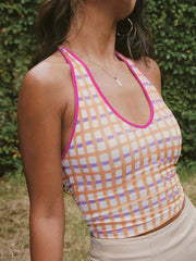 Retro Checkered Halter Crop Top