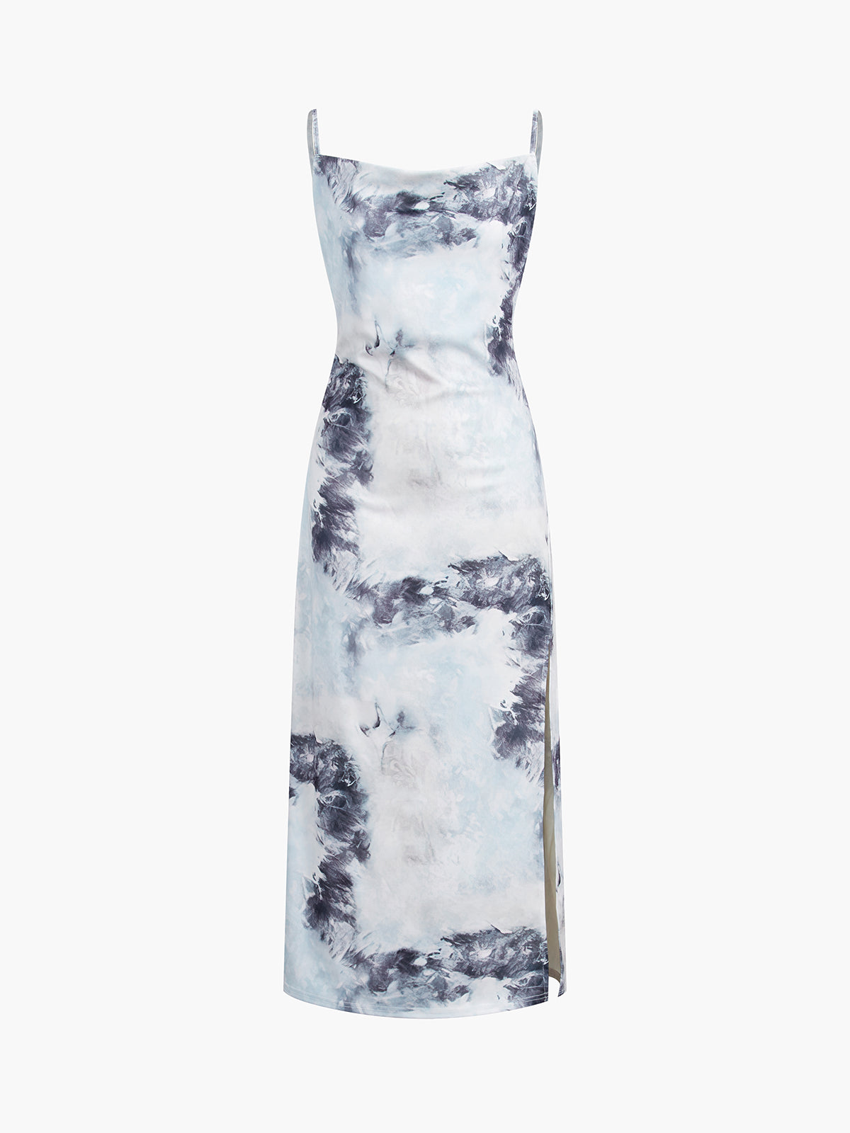 Tie Dye Cowl Neck Zippered Midi Dress