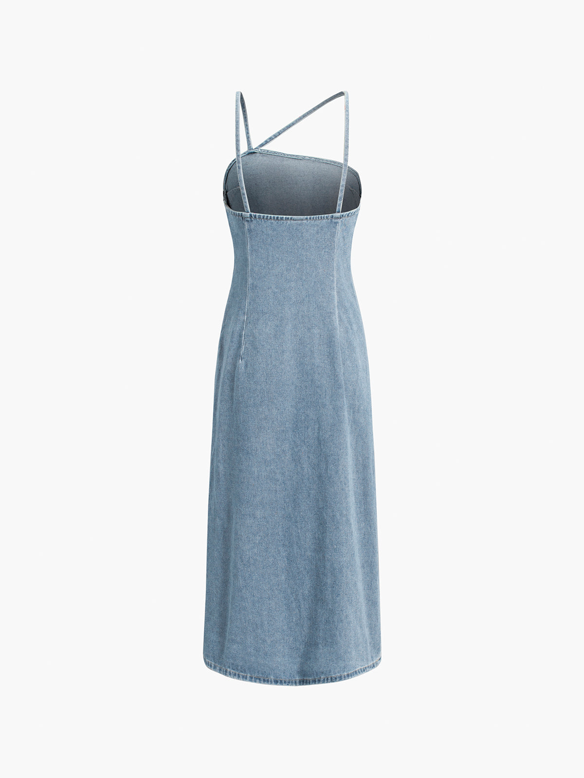 Oblique Strap Faded Denim Long Jean Dress