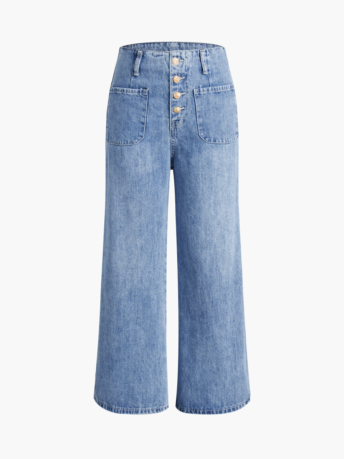 Triple Buttons Wide Leg Denim Jeans