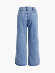 Triple Buttons Wide Leg Denim Jeans