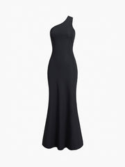 One Strap Back Twist Ruched Long Dress